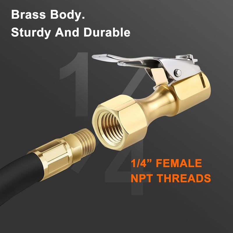 GODESON Brass Locking Air Chuck Set– 8V1 & 1/4" NPT Clip-On Tires Air Chuck, Quick Connect Tire Inflator Adapter with Plug – Closed Flow Tires Inflator Nozzle for Tire Valve and Compressor Accessories - Image 3